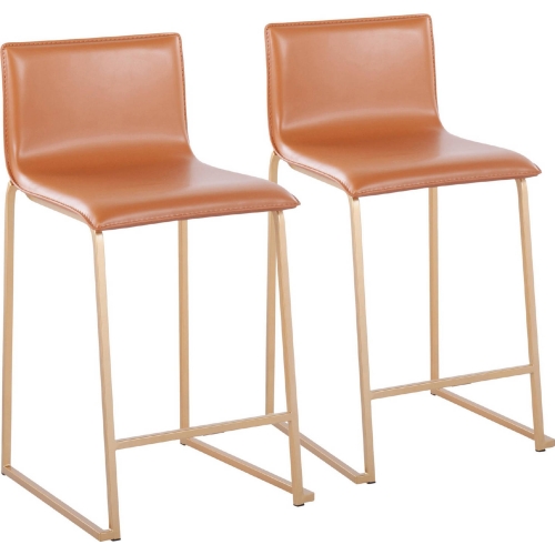 Mara 26" Counter Stool in Gold Metal & Camel Leatherette (Set of 2)